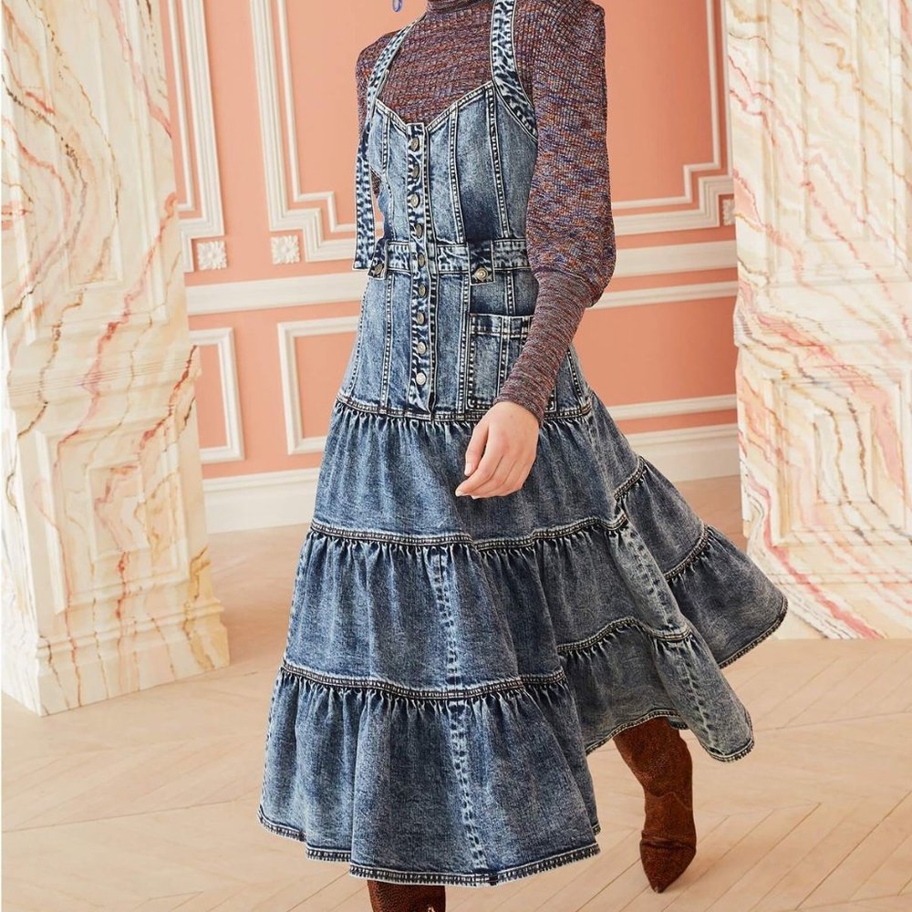 Ulla Johnson Stevie Denim tiered Dress 0 Blue